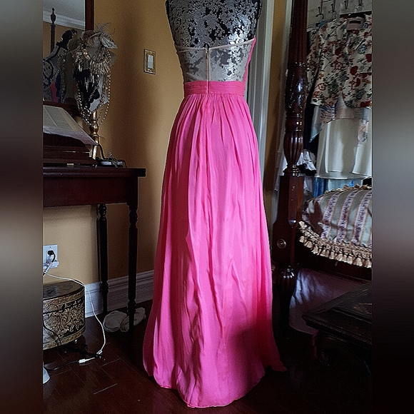 Vintage ABS hot pink silk strapless long dress - Picture 5 of 5